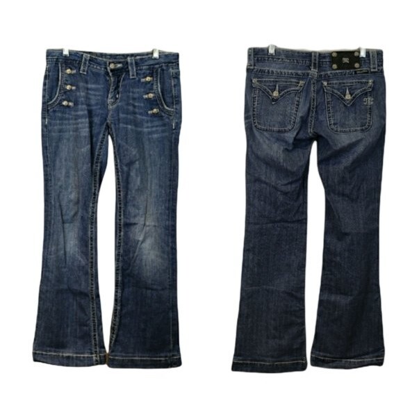 Miss Me Wide Leg Mid Rise Bling Jeans 27 JPS5148-2 MK14 Y2K Vintage Style - Picture 1 of 14